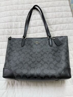 Coach Charcoal/Black Signature Tote with Leather Trim